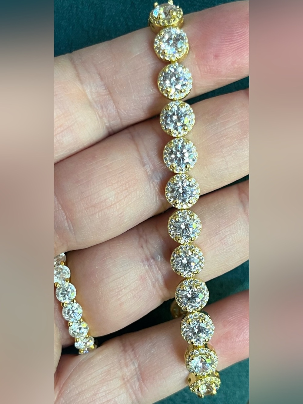 STUNNING Gold AAA CZ Tennis Bracelet with Halo Links 7.25”